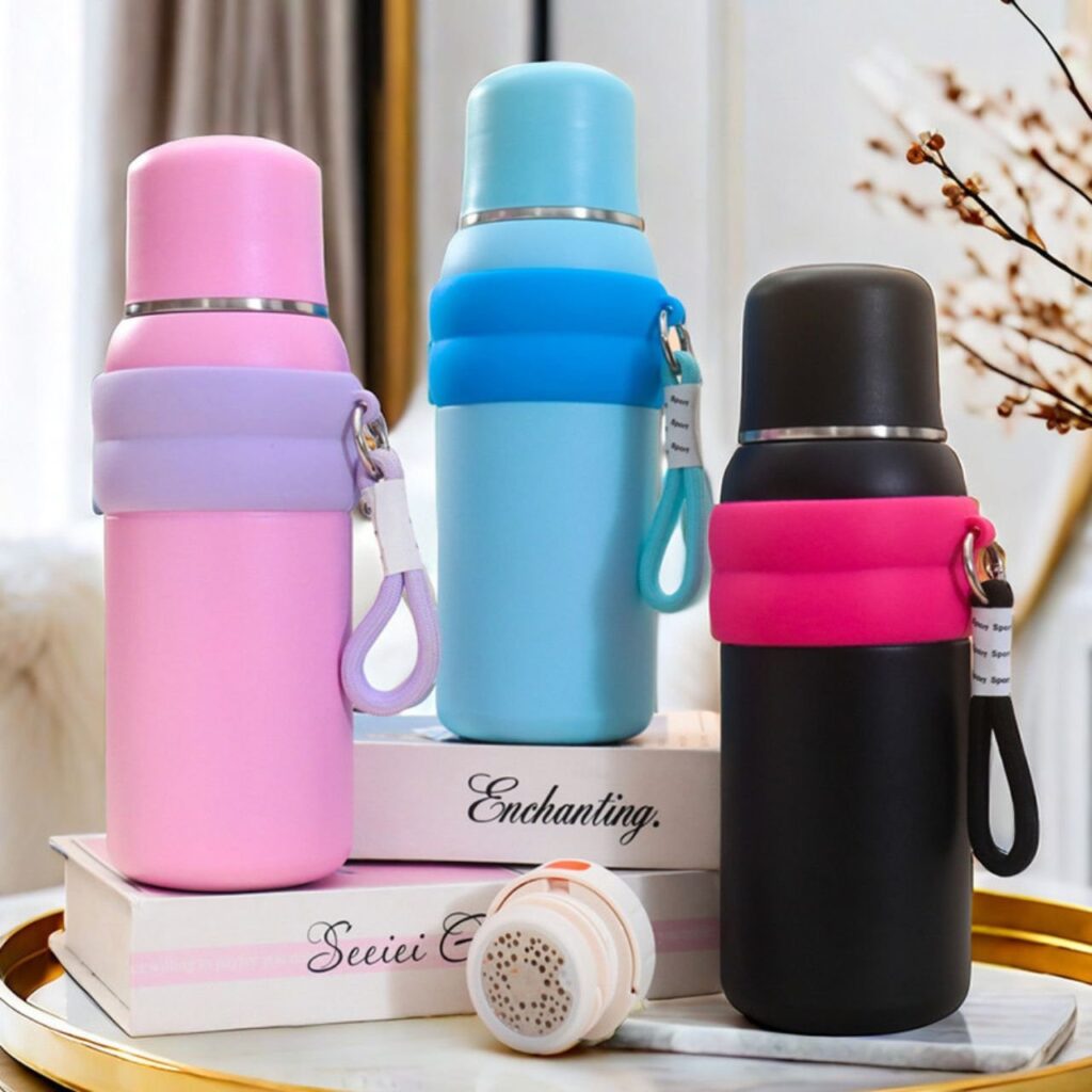 Stainless Steel Water Bottle with Strap | Double wall Insulation | Thermos Cup | Portable & Leakproof | 800 ML | Assorted Colors | Box Packing