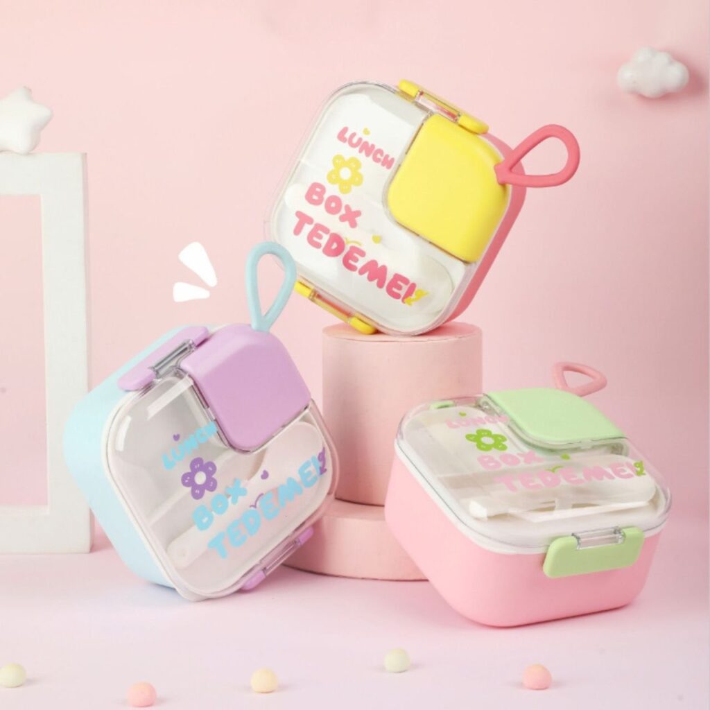 Stainless Steel Lunch Box with Spoon, Sauce Bowl & Scissor | Insulated & Leakproof | Square Shape | 600 ML | Assorted Colors | Box Packing
