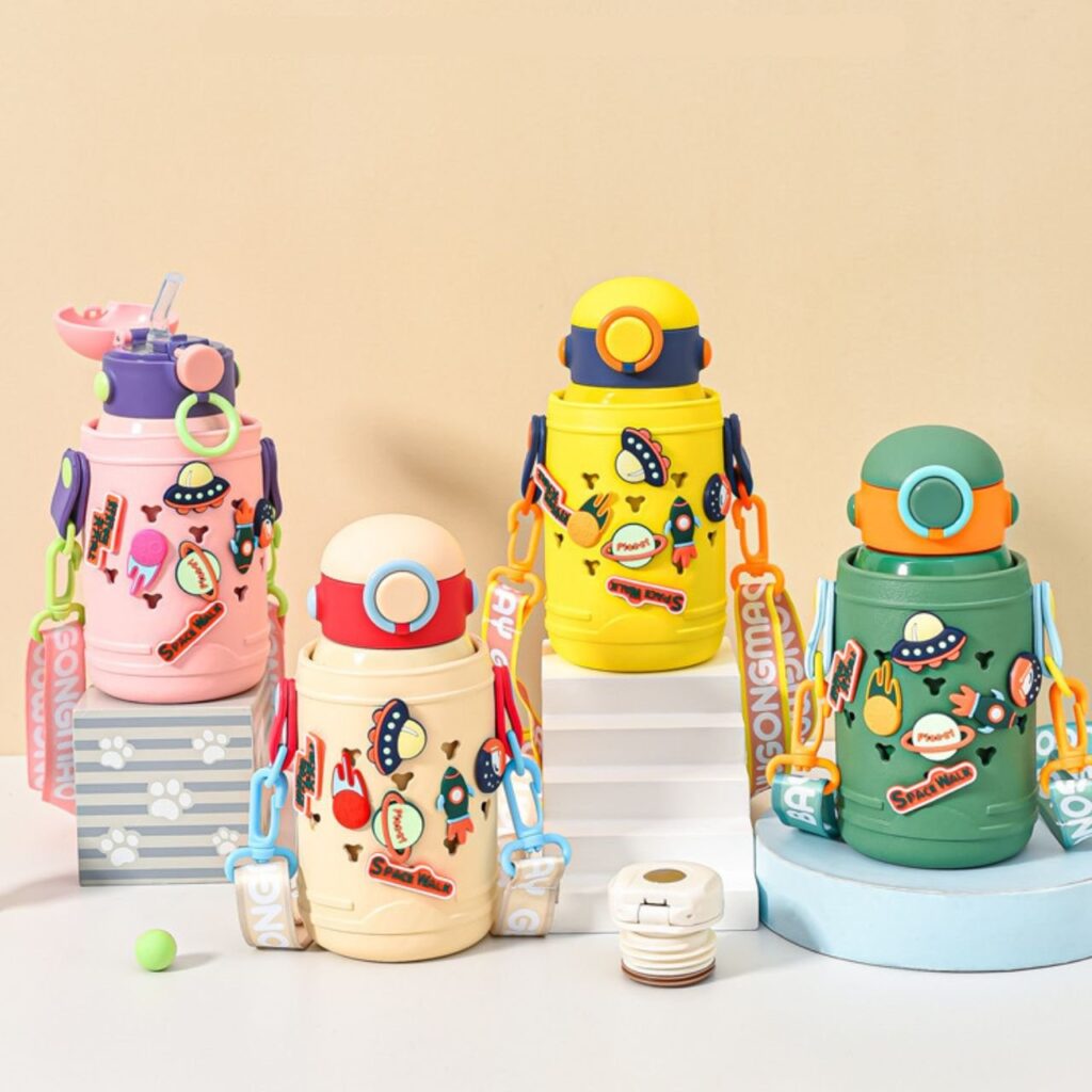 Stainless Steel Insulated Kids Sipper with Strap & Silicone Sleeve | Dual Cap | Portable & Leakproof Design | 500 ML | Assorted Colors | Box Packing