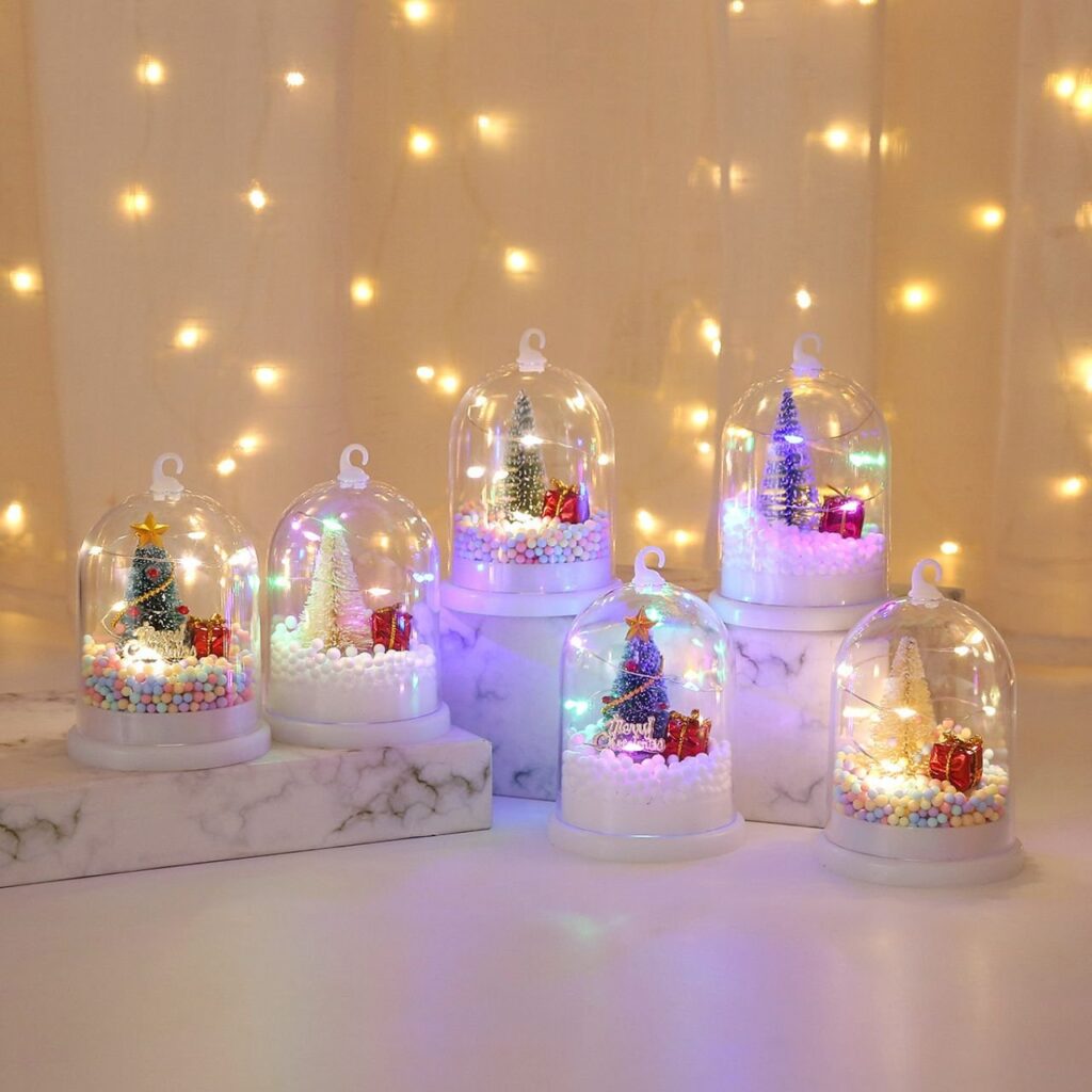 Acrylic Christmas Decoration Lamp with LED Light | Batter Operated | Light Up Dome | 8*8*11 Cm | Assorted Designs | Box Packing